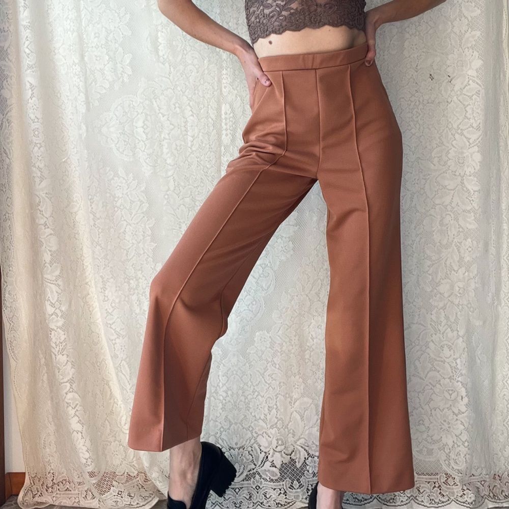 Vintage Peach High-Waisted Slacks – Women’s Elastic Waist Pants
